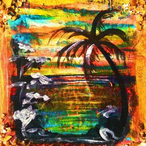 Epicurean Euphoria- Art- Painting Mixed media recycle findings on Treated Cedar Wood