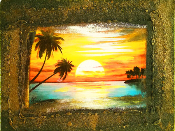  Recycled Reflections II- Art- Painting Mixed media recycle findings on Treated Cedar Wood