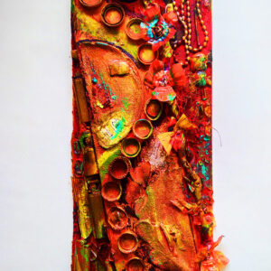 Vibrant Vinyasa- Art- Painting Mixed media recycle findings on Treated Cedar Wood
