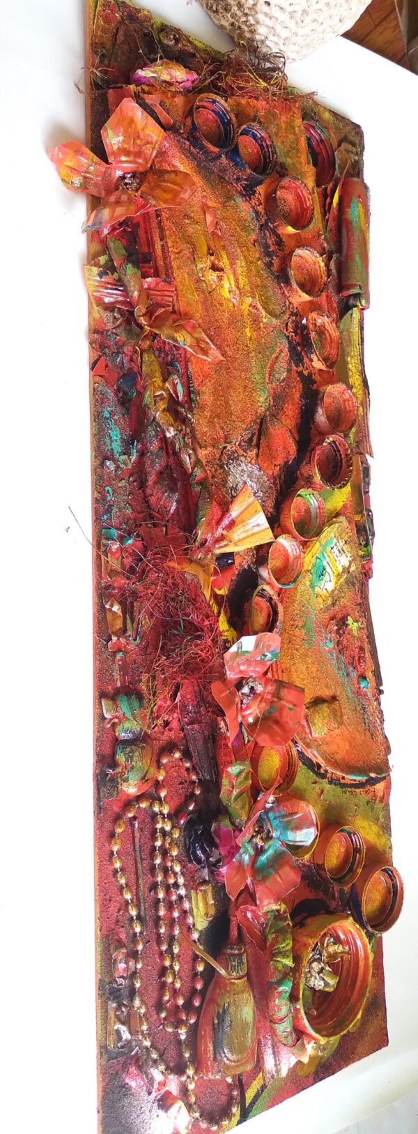 Vibrant Vinyasa- Art- Painting Mixed media recycle findings on Treated Cedar Wood - Image 6